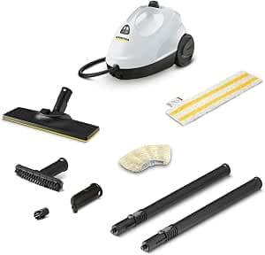 Kärcher SC 2 EasyFix Steam Cleaner, Steam Pressure: 3.2 Bar, Heating Time: 6.5 Min., Power: 1,500 W, Surface Power: 75 m², Tank: 1 L, with EasyFix Floor Cleaning Kit, Nozzles and Microfibre Cover, White