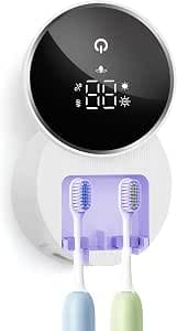 Toothbrush Holders for Bathroom, WONICO Toothbrush Sanitizer Holder, Tooth Brush Wall-Mounted Cleaner Organizer with Auto-Inductive Cover, Air Drying Fits Most Electric, Manual and Kids’ Toothbrushes