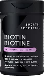 Sports Research® Max Strength Vegan Biotin 10,000mcg with Organic Coconut Oil - Helps to Maintain Healthy Hair, Nails and Skin - Great for Women & Men - 120 Veggie Softgels