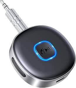 Mohard Bluetooth 5.3 Car Receiver, AUX 3.5 mm Jack Adapter, Hands-Free Call & Dual Connection, 16H Battery Life, Bluetooth Receiver for AV Amplifier/Car Radio/Speaker/Wired Headphones