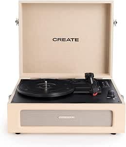 CREATE /Record Player Retro/Retro Arena Turntable/Vintage Design, Bluetooth, USB, SD, MicroSD,Mp3, Stereo Sound, 3 Speeds Playback, for All Vinyl Types