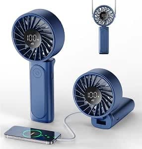 Peiyuu Handheld Fan, Portable Mini Fan with 4000 mAh, LED Display, Hand Fan with 6 Speed Levels, 180° Foldable Fan for Home Office, Travel, Outdoor and Bedroom