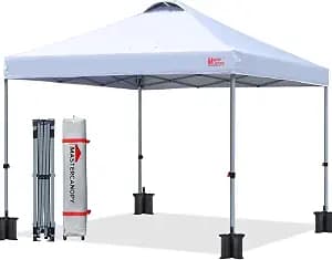 MASTERCANOPY 10x10 Pop Up Canopy Tent, 1 Person Setup Instant Shelter,Outdoor Portable Beach Canopy with Roller Bag, 4 Sandbags, 4 Ropes, 8 Stakes (10x10, White)