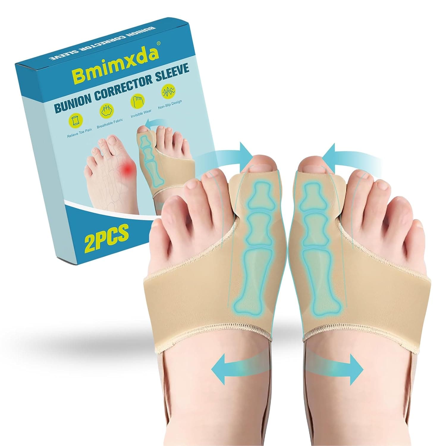 Bunion Corrector Sleeve for Women & Men - Big Toe Alignment with Bunion Pads & Adjustable Foot Sleeve - Hallux Valgus Support & Discomfort Relief - Breathable for Day and Night Use (skin color9, Large