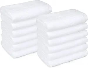 Amazon Basics Cotton Washcloths, Lightweight Quick-Dry, Absorbent Face and Body Towel Set, 12" x 12", White, 12-Pack