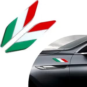 Ziciner 2 PCS 3D Italian Flag Emblem Badge, Auto Front Fender Badge Sign Emblem, Car Alloy Stickers and Declaration Decals, Universal Exterior Decoration Suitable for All Vehicles (Italian Flag)