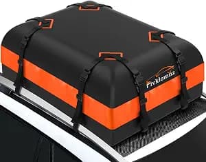 FIVKLEMNZ Car Rooftop Cargo Carrier Roof Bag Waterproof for All Top of Vehicle with/Without Rack Includes Topper Anti-Slip Mat + Reinforced Straps + 6 Door Hooks + Luggage Lock