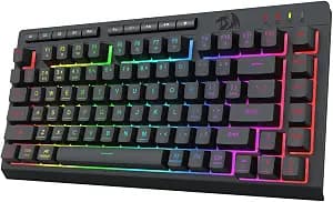 Redragon Portable Wireless Gaming Keyboard, Bluetooth/2.4GHz/USB-C Wired, RGB Backlit, 75% Mini Quiet Macro Membrane Keyboard, Rechargeable 4000mAh Battery, Anti-Ghosting for Win/MAC