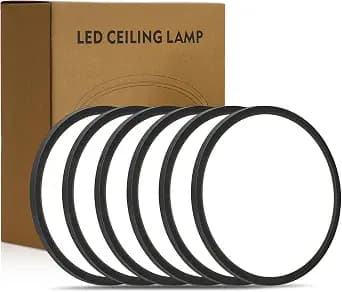 8.6 Inch 6PK LED Flush Mount Ceiling Light, ETL ,18W, 1822LM, 3000K/3500K/4000K/5000K/6500K CCT Selectable, 0.66in Ultra Thin Round Flat Panel Ceiling Light Fixture for Bedroom, Kitchen, (Black)