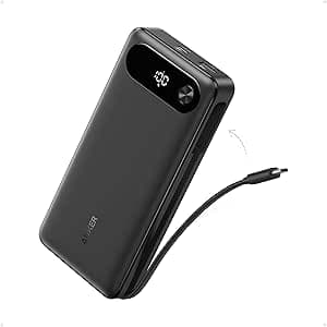 Anker Power Bank, 20,000mAh, 3-Port 87W Fast Charging, Built-in USB-C | Travel Essential Battery Pack, for iPhone 17/16/15 Series, Samsung, Switch and More (Black)