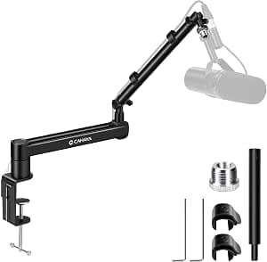 CAHAYA Microphone Boom Arm Stand - Mic Arm Stand Low Profile Supports 5.5 lbs Adjustable with 3.5 Inch Extension Pole Cable Management Compatible with Shure SM7B BlueYeti FIFINE AM8 K669B HyperX