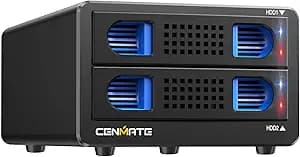 CENMATE Aluminum 2 Bay Hard Drive RAID Enclosure with Cooling Fan for 2.5“/3.5" SATA HDD/SSD with USB A/C 3.0, Tool-Free HDD Enclosure, 4 Modes
