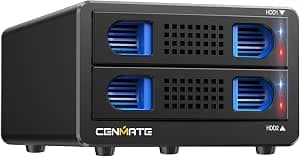 CENMATE Hard Drive Case Aluminium RAID 2 Bay with Fan for 2.5/3.5 SATA HDD/SSD, USB A/C 3.0, Toolless, 4 Modes (Support 1/0/JBOD/NORMAL)