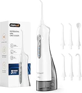 Mornwell Water Flosser Cordless, Water Flossers for Teeth - 300ML Tank and 4 Jet Tips, 3 Modes Portable Dental Oral Irrigator, Braces Care, Rechargeable Waterproof Portable Water Flosser (White)