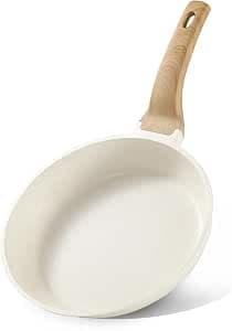 CAROTE Non Stick Frying Pan Skillet, Omelet Pan, Healthy Non Toxic Granite Chef Pan, Induction Compatible Egg Frying Pan with Heat-Resistant Handle, PFOA-Free,Cream White, 10"
