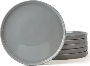famiware Nebula 6 Pieces Salad Plates Set, 8 inch Dessert Plates, Scratch Resistant, Stoneware Dinnerware, Kitchen Modern Rustic Serving Dishes, Deep Gray