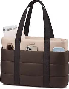 LOVEVOOK Tote Bag for Women, Large Puffer Work Tote Laptop Bag, Lightweight Travel Tote Bag with Zipper Gifts for Women