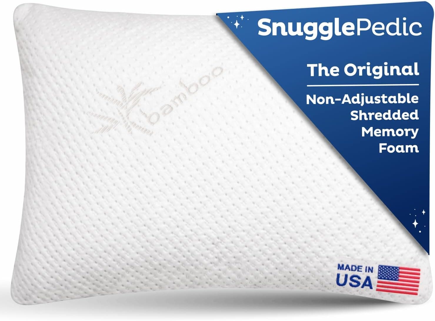 Snuggle-Pedic Shredded Memory Foam Pillow - The Original Cool Pillows for Side, Stomach & Back Sleepers - Sleep Support That Keeps Shape - College Dorm Room Essentials for Girls and Guys - Queen