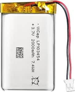 JST Rechargeable Lithium Polymer Battery 3.7V 2000mAh 103454 for Bluetooth Speaker and Wireless Device - Confirm Size and Polarity Before Purchase