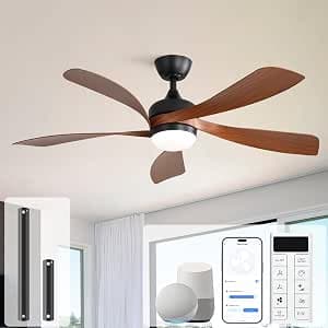 Sofucor 52" Smart Ceiling Fan, Indoor/Outdoor Ceiling Fans with Lights and Remote, Compatible with Alexa/Google/App, 3-Color Light 6-Speed Timing Reversible DC Motor for Bedroom Living Room Patio