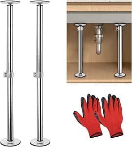 Undermount Sink Brackets, Stainless Steel Adjustable Sink Legs Installation and Repair Kit Support System with Waterproof Gloves for Kitchen, Bathroom(16.1-28.7inches)
