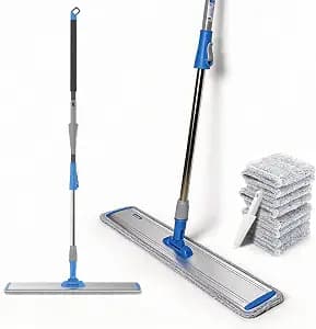 Microfiber Wet Mops 24 in Heavy Duty Flat Floor Mop Adjustable Handle with 4 Washable Mop Clothes