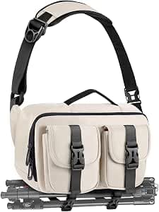 TAATOK Camera Sling Bag,SLR/DSLR Camera Case with Tripod Holder,Waterproof Camera Shoulder Crossbody Bag for Photographers (Beige)