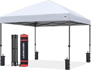 ABCCANOPY 10x10 Pop Up Canopy Tent, Easy Setup Instant Shelter with Wheeled Bag, Heavy Duty Outdoor Canopy for Beach, Market, Backyard, UV Protection, Outdoor Weather Protection (White, 10x10)
