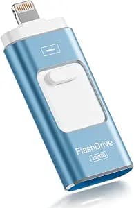 Apple MFi Certified 128GB Flash Drive for iPhone Thumb Drive Photo Stick, USB Memory Stick iPhone Flash Drive for Photos Videos, High Speed Jump Drive Compatible for iPhone/iPad/Android/PC (Blue)