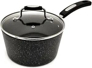 Starfrit The Rock 2.8L (3Qt) Non-Stick Saucepan - Durable Forged Aluminum - Oven Safe - PFOA Free - Easy to Clean - Black