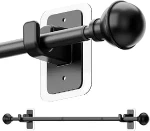ENJOYBASICS No Drill Curtain Rods for Window 28 to 47 Inches, 5/8 Inch Diameter Renter Friendly Drapery Rod with Adhesive Brackets without Drilling, Adjustable from 27 to 52 Inches, Black
