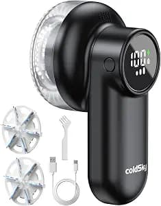 coldSky Rechargeable Fabric Shaver, Lint Shaver with Digital Display, Sweater Shaver with 6-Leaf Blades and Safety Lock, 3-Speeds Defuzzer Remove Fuzz, Pills from Clothes, Furniture, Sofa, Blanket