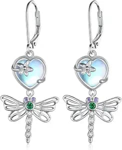 Dragonfly Earrings Sterling Silver Moonstone Dragonfly Dangle Earrings Dragonfly Jewelry Gifts for Women