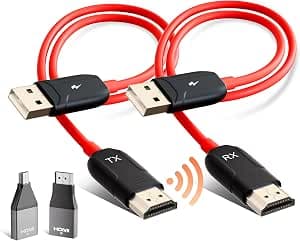 Wireless HDMI Transmitter and Receiver, 5.8G Wireless Transmission 4K Decoding, HDMI Wireless Radio Transmission for Wireless Streaming Video Audio File from Laptop, PC to HDTV, Projector, Red