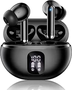 Wireless Earbuds, Bluetooth 5.4 Headphones with 50H Playback, Deep Bass Stereo Ear Buds Clear Calls with LED Power Display, IPX7 Waterproof, in-Ear Earphones with Mic for Phone/Android/iPad, Black