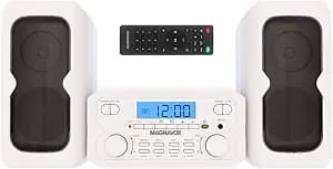 Magnavox MM435M-WH 3-Piece Compact CD Shelf System with Digital FM Stereo Radio, Bluetooth Wireless Technology, and Remote Control in White | LCD Display | AUX Port Compatible | 2022 Version |