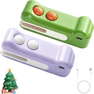 2 in 1 Mini Bag Sealer with Cutter and Magnet,2025 New Handheld Rechargeable Bag Sealer, Small Package Sealer for Snack Plastic Bags Chip Food Storage Travel (green+purple)
