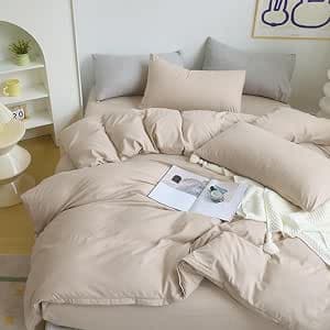Nyescasa Duvet Cover 140 x 200 cm, Beige, Modern Plain Colour, Adult Single Bed Linen, Microfibre Duvet Cover Sets with Zip and 1 Pillowcase 65 x 65 cm