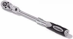 Steelman Pro 1/4-inch Drive 72-Tooth Extendable Flex-Head Ratchet (6.75-8.75-Inch Length), Heat-Treated Chrome-Vanadium Steel, Quick Release, Comfort Grip, Ideal for Auto Mechanics/Confined Spaces