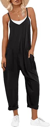 ANRABESS Women's Casual Loose Sleeveless Jumpsuits Adjustbale Spaghetti Strap V Neck Harem Long Pants Overalls with Pockets