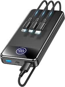 Power Bank Fast Charging 26800mAh,Portable Charger 22.5W Phone Battery Pack Attached USB-C/iOS/Micro-USB Cable, Powerbank for iPhone 17 16 15 14 13 Samsung, for Travel Camping Essentials