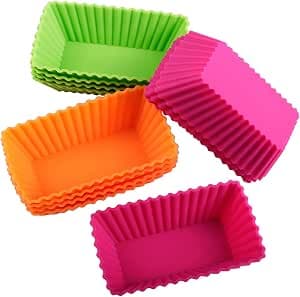Webake Silicone Muffin Cases Rectangular Muffin Silicone Cases Pack of 12 11 cm Brownie Baking Mould Bread Baking Mould Reusable Cupcake Moulds Muffin Cases for Bronnies Cake Pudding