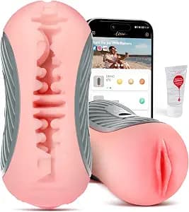 Male Masturbator Sex Toys for Men - Squeezable Pocket Pussy Mens Stroker with 8 Vibrating & Manual Suction Control, APP Adult Toys Mens Sex Toy with Realistic Texture for Masturbation Blowjob Pleasure