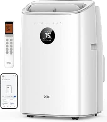 DREO 7500 BTU 3-in-1 Mobile Air Conditioner Cooling/Ventilation/Dehumidification, Quiet for Bedroom or Office, App and Voice Control, No Drainage, Window Kit, 2.5L/h, AC318S