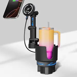 OHLPRO for iPhone 17 Pro Max MagSafe Car Charger Cup Holder Mount, 15W Fast Wireless Magnetic Charging Phone Holder for iPhone 16 15 14 13 Series, Adjustable Car Mount with Large Cup Base, Gray