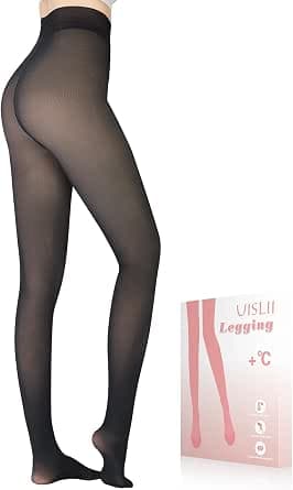 Fleece Lined Tights Women, Warm Pantyhose leggings Women,Fake Translucent Thermal Skin Colored Tights for Winter