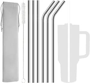 6 Pack Stainless Steel Straw Replacement 40 oz for Stanley Adventure Travel Tumbler, Reusable Straws with Cleaning Brush Compatible with Stanley 40oz Cup Tumbler