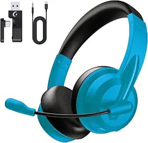 Wireless Headset with Mic for Work with AI Noise Cancelling Mic for Clear Calls, Bluetooth V5.3 Headphones with Microphone to USB A/C Dongle & Mic Mute for Computer Laptop PC iPhone (Glacier Blue)