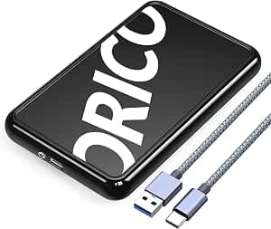 ORICO Hard Disk Enclosure 2.5, 6Gbps USB C 3.1 Gen 1 External Drive Case for SATA HDD and SSD 2.5 Inches and 7/9.5 mm up to 8 TB, UASP Acceleration, No Tools (Black)