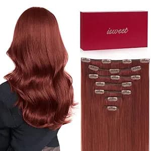 Straight Clip in Hair Extensions Real Human Hair, 7Pcs 12 Inch 80g #33 Auburn Brown Invisible Natural Soft Real Human Hair Extensions Clip ins, Double Weft Hair Extensions Real Human Hair for Women